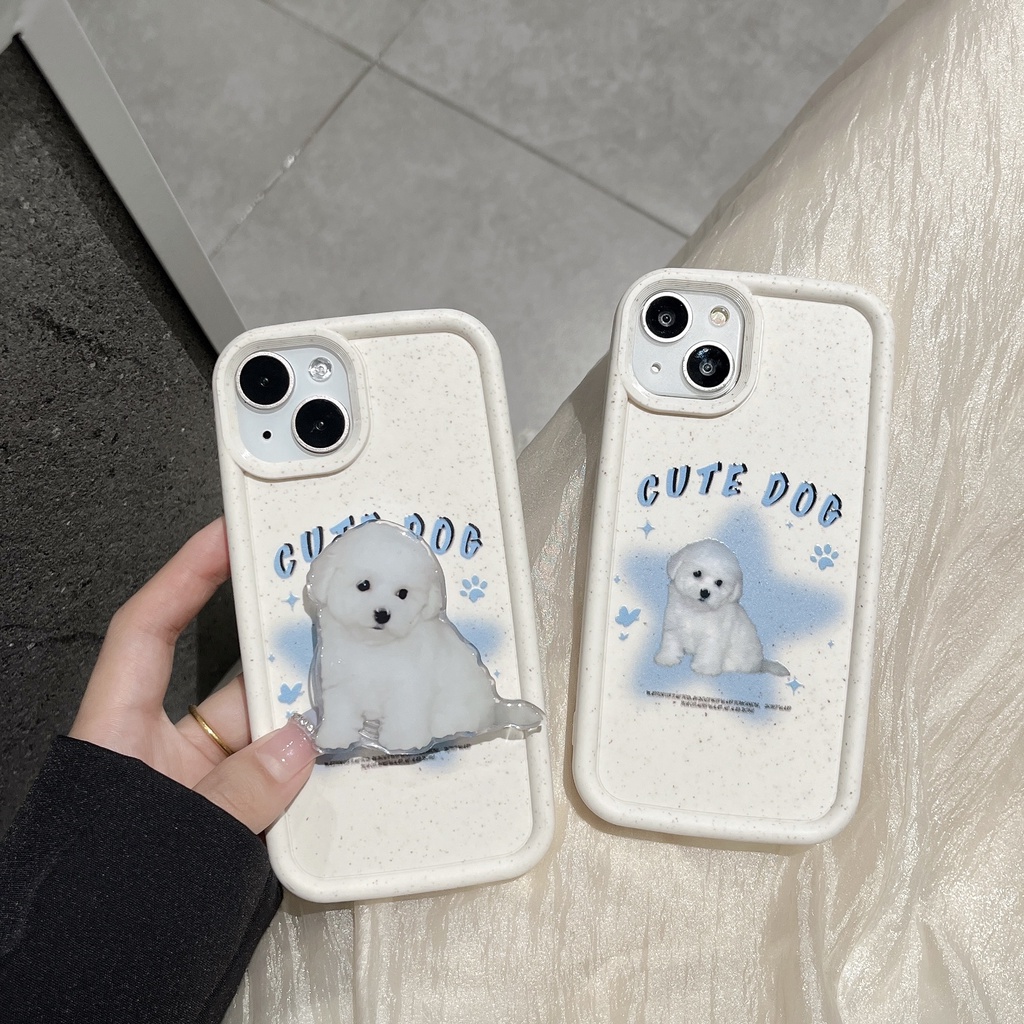 Ốp Điện Thoại TPU Silicon Mềm Bảo Vệ Toàn Diện In Hình Chú Cún Dễ Thương Kèm Giá Đỡ Cho iPhone 13 12 11 14 Pro Max