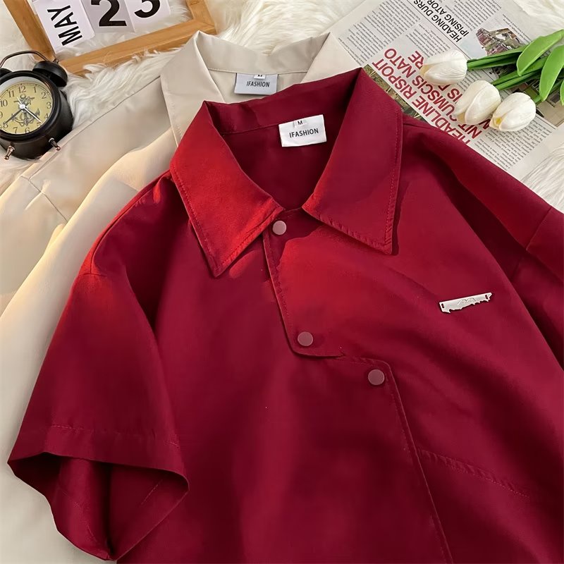 Áo Sơ Mi Ngắn Tay Dáng Rộng Thời Trang Mùa Hè Phong Cách Retro Dành Cho Nữ Và Nam