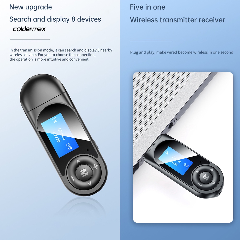 Thiết Bị Truyền Nhận Tín Hiệu Bluetooth 5.0 2 Trong 1 Có Màn Hình LCD 3.5mm