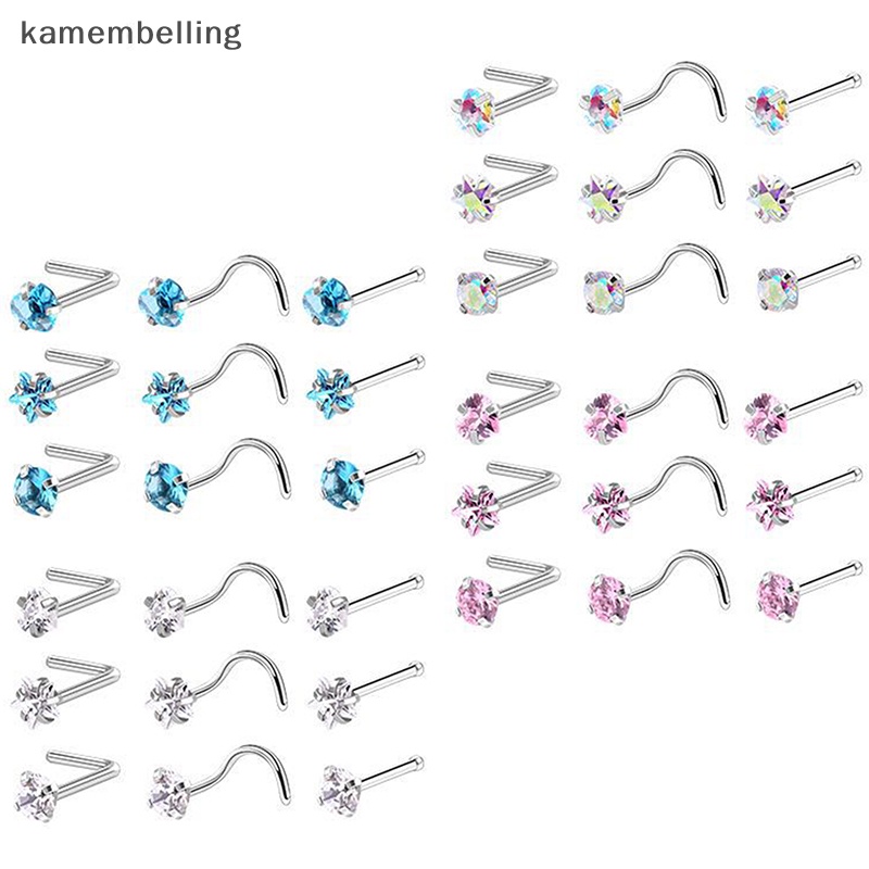 Set 3 Khuyên Mũi Thép Không Gỉ Đính Đá Thời Trang Cho Nữ