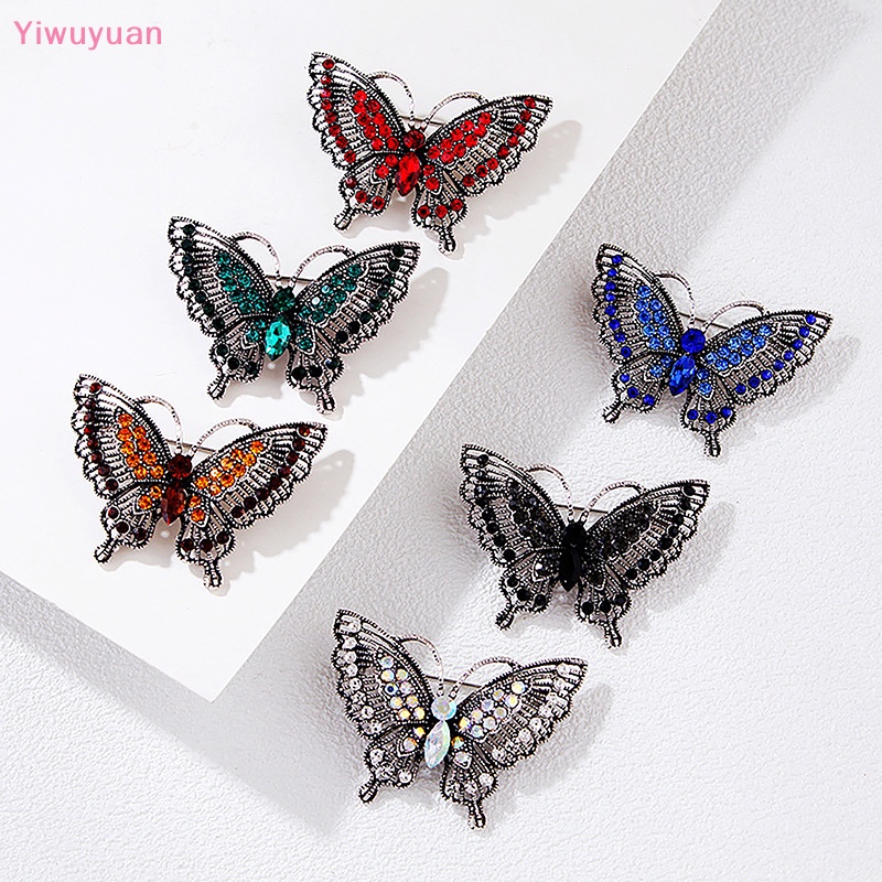 < Yiwuyuan > Ghim Cài Áo Khoác Hình Bướm Rỗng Đính Đá Pha Lê Vintage Cho Nữ Dự Tiệc Mới