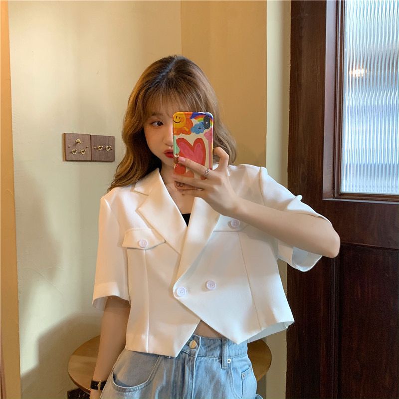 IELGY  Áo Khoác Lửng Mỏng Dáng Rộng Màu Trắng Phong Cách Hàn Quốc Dành Cho Nữ