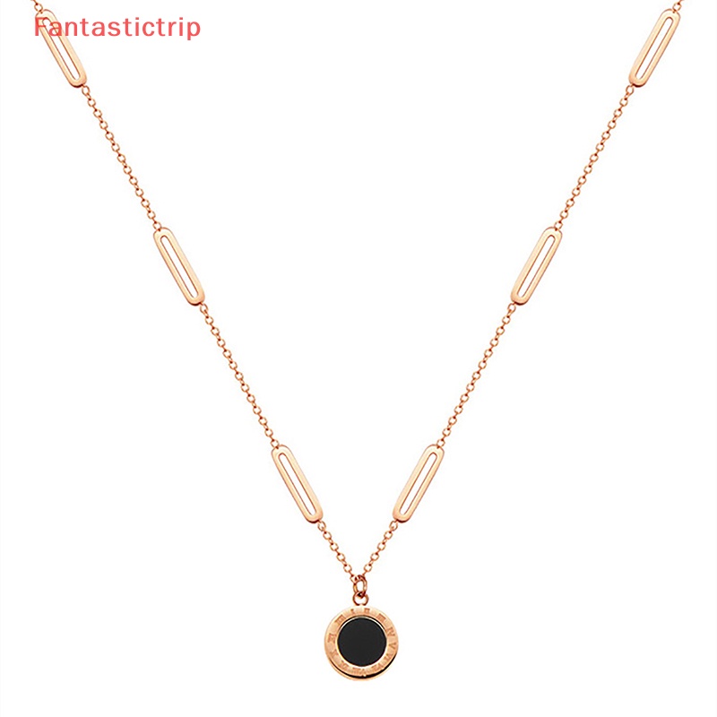 [Fantastictrip] Vòng cổ Hai Mặt Hình Tròn Bằng Thép Titan Màu Đen Trắng Thời Trang Dễ Phối Đồ Dành Cho Nữ