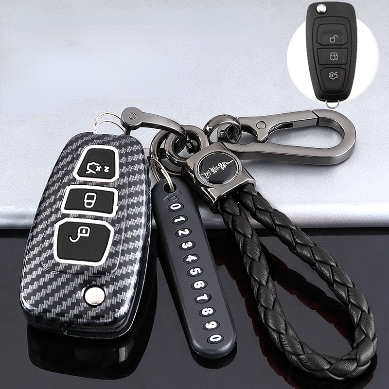 Vỏ Bọc Chìa Khóa Điều Khiển Từ Xa Bằng ABS Cứng In Họa Tiết Sợi Carbon Cho Ford Focus Escape Kuga Ranger Wildtrack Galaxy Mondeo Transit Tourneo Giá Đỡ