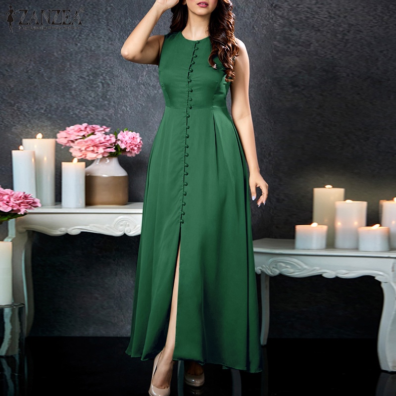 Đầm dài ZANZEA không tay cổ tròn phong cách cổ điển thời trang cho nữ