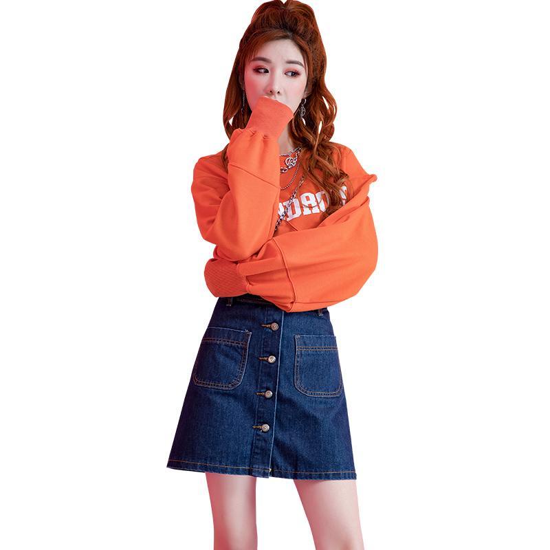 Váy denim mùa hè phụ nữ a-line váy eo cao túi hông học sinh mỏng và siêu hot váy ngắn