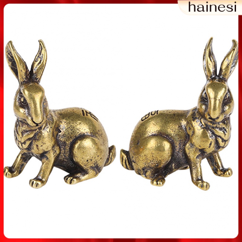 Set 2 Tượng Thỏ Mini Bằng Đồng Thau Phong Cách Trung Hoa Cổ Điển Trang Trí Nhà Cửa / Văn Phòng