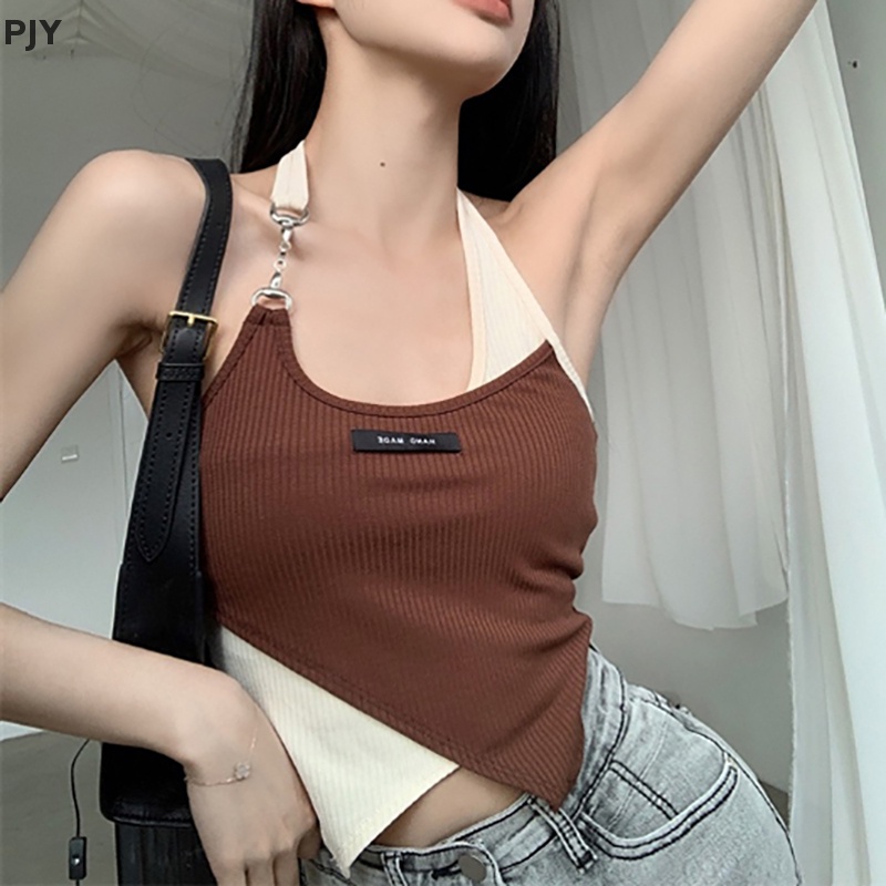 Áo Croptop Không Tay Dáng Ôm Phong Cách Retro Thời Trang Mùa Hè Dành Cho Nữ PJ
