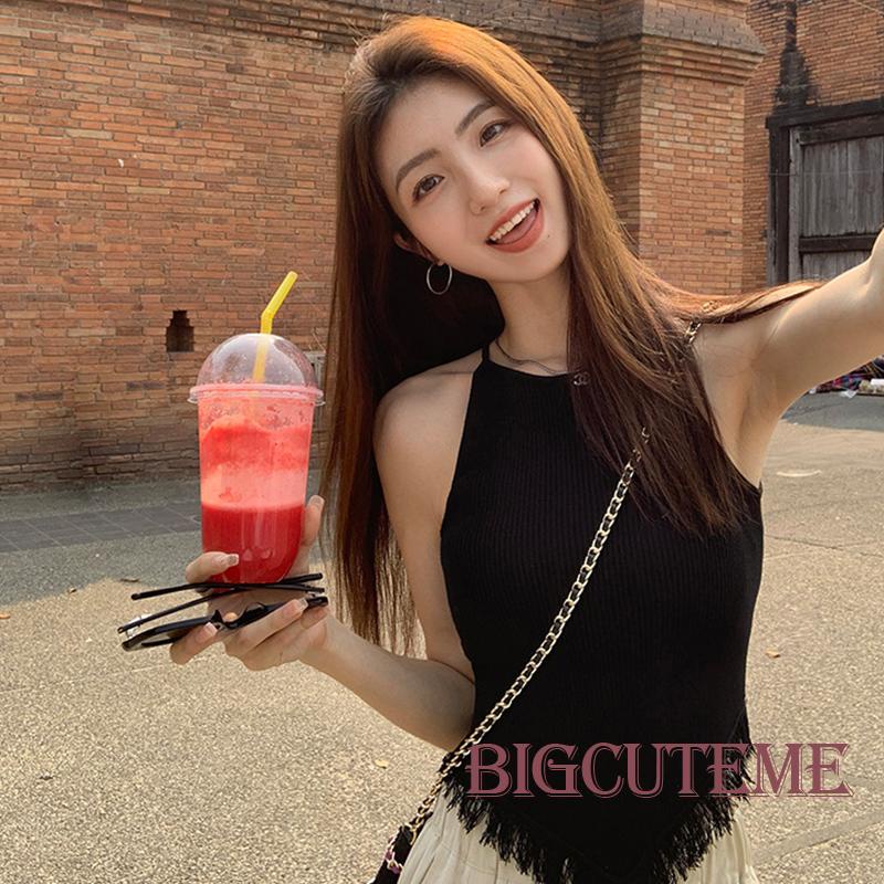 Áo Hai Dây Dệt Kim Phối Tua Rua Hở Lưng Thời Trang Mùa Hè Cho Nữ