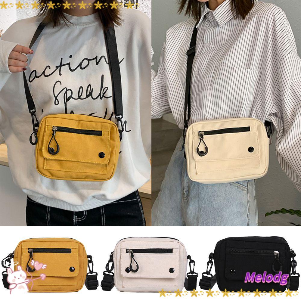 Túi Đeo Vai Vải Canvas Màu Trơn Có Khóa Kéo Đựng Điện Thoại Thời Trang