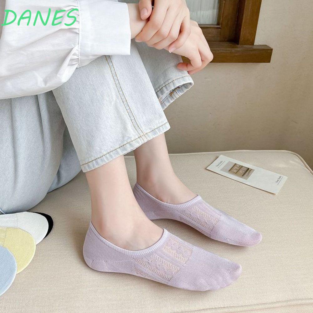 Vớ Cotton Cổ Thấp Màu Trơn Phối Lưới Thoáng Khí Thời Trang Cho Nữ