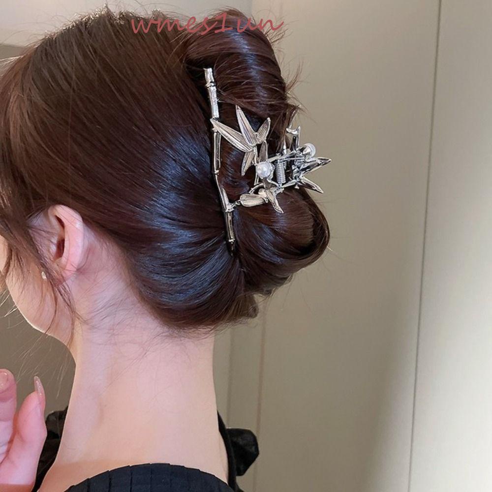 Kẹp Tóc Càng Cua Bằng Hợp Kim Họa Tiết Lá Cây Lấp Lánh Kiểu Vintage Trung Hoa WMES15H