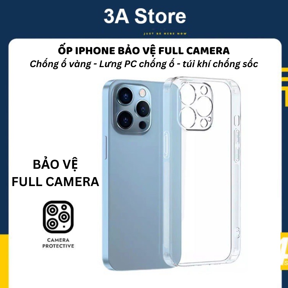 Ốp lưng iphone trong suốt bảo vệ full camera LIKGUS CAMSHIED chống ố vàng chống sốc ip 11 12 13 14 pro max 3astore
