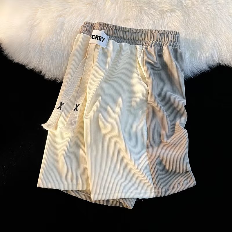 Quần Short Thể Thao Dáng Rộng Chất Nhung Phối Màu Sắc Tương Phản Phong Cách Đường Phố Mỹ Cá Tính Cho Nam
