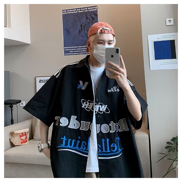 Áo Sơ Mi Ngắn Tay Oversize Dễ Phối Đồ Phong Cách Đường Phố Mới Cho Nam