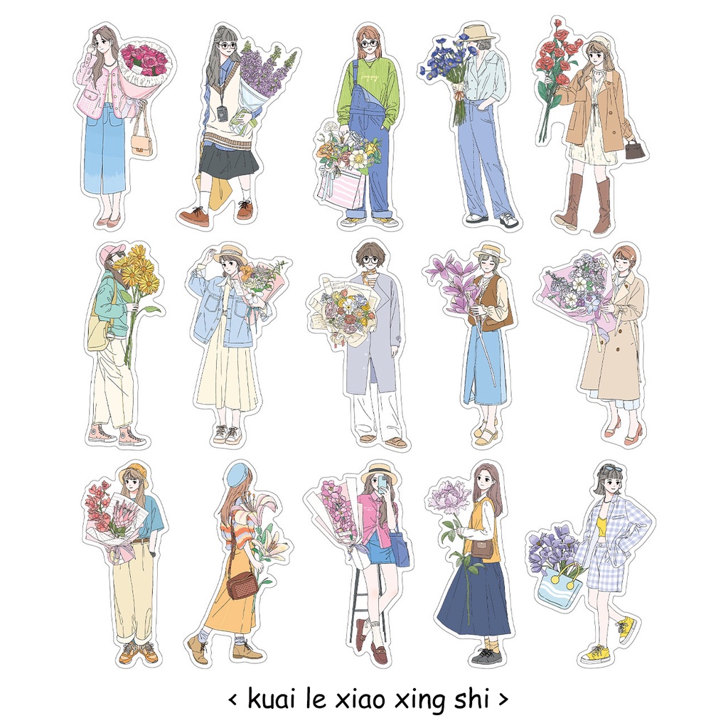 Bộ 30 Tấm Nhãn Dán PET Sơn Dầu Hình Cô Gái Xinh Xắn Trang Trí Sổ Tay DIY