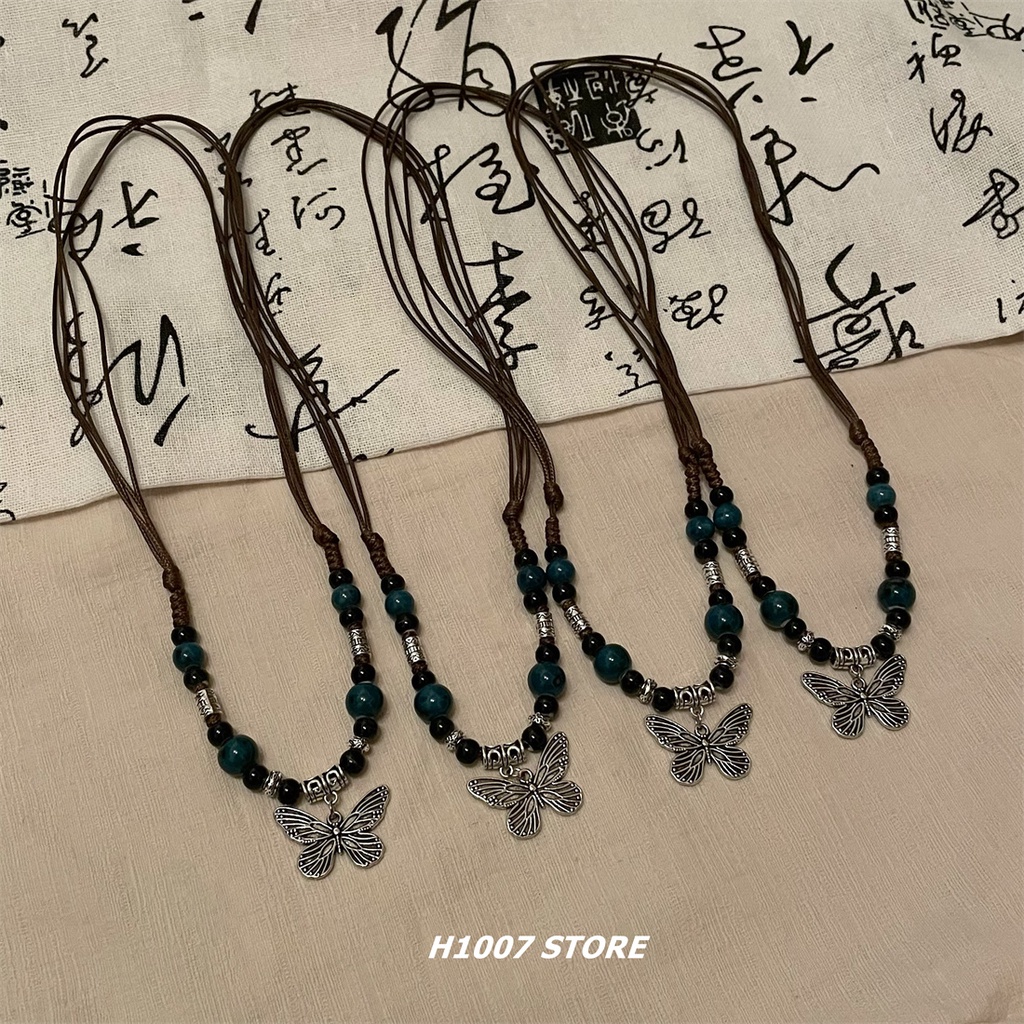 Vòng cổ Mặt Bướm Đính Hạt Gốm Phong Cách Dân Tộc Hàn Quốc retro niche Thiết Kế Cảm Giác Cho Cặp Đôi