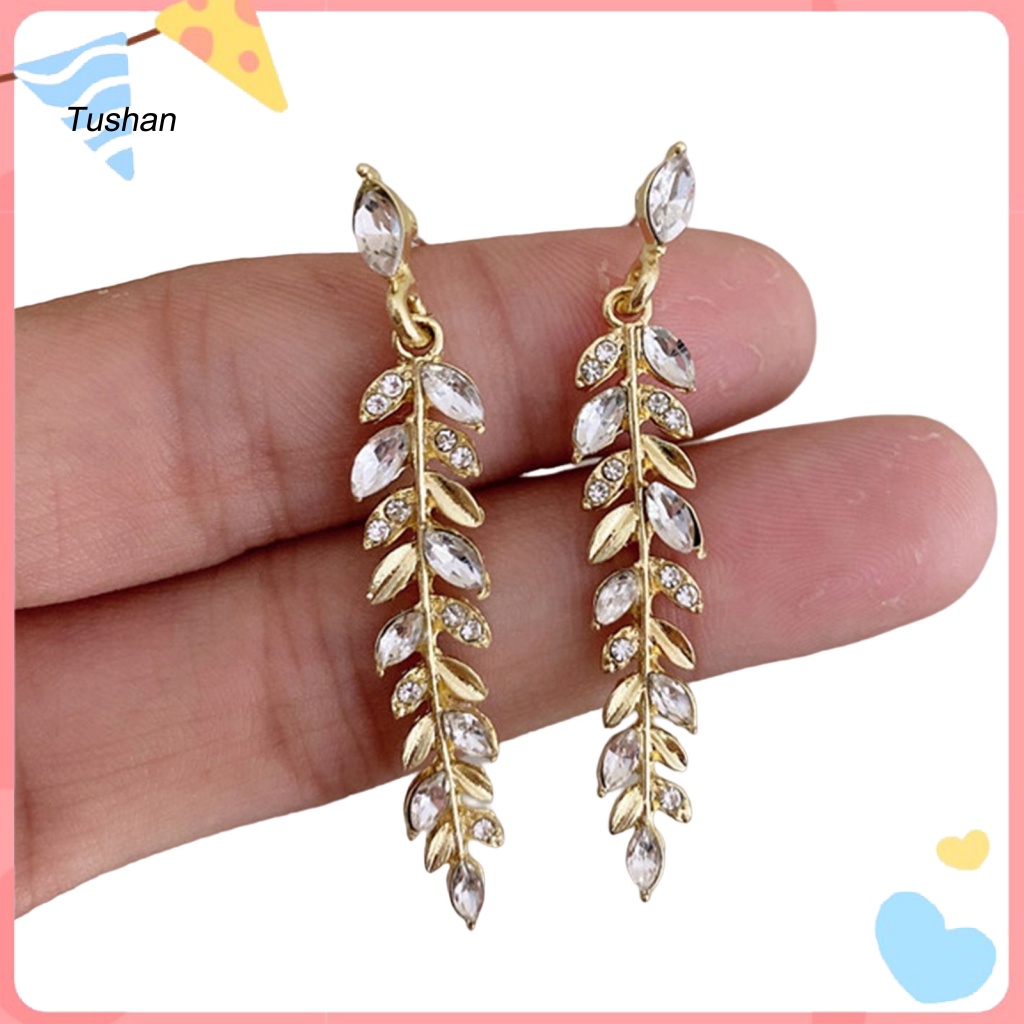 1 Đôi Bông Tai Hình Chiếc Lá Đính Đá Zircon Thời Trang