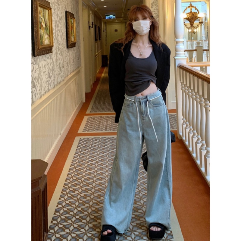 Quần Denim Lưng Cao Ống Suông Rộng Thời Trang Cá Tính