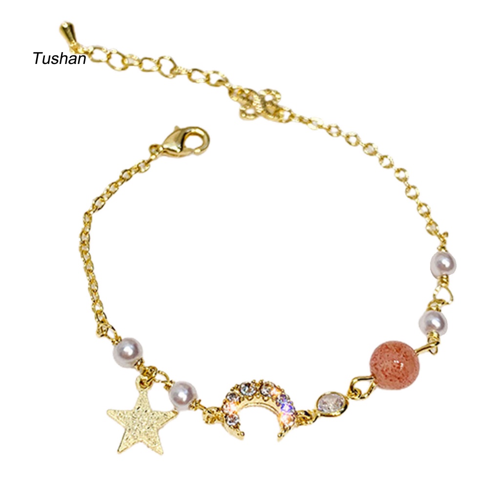 [Ts] Vòng Tay Chuỗi Hạt Ngọc Trai Giả Mặt Trăng Ngôi Sao Bằng Hợp Kim Mỏng