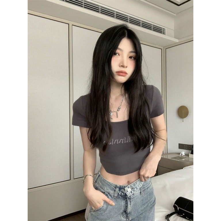 Áo baby tee Thun croptop nữ Croptop Tay Ngắn Cổ Vuông Dáng Ôm Thời Trang Mùa Hè Xinh Xắn Cho Nữ