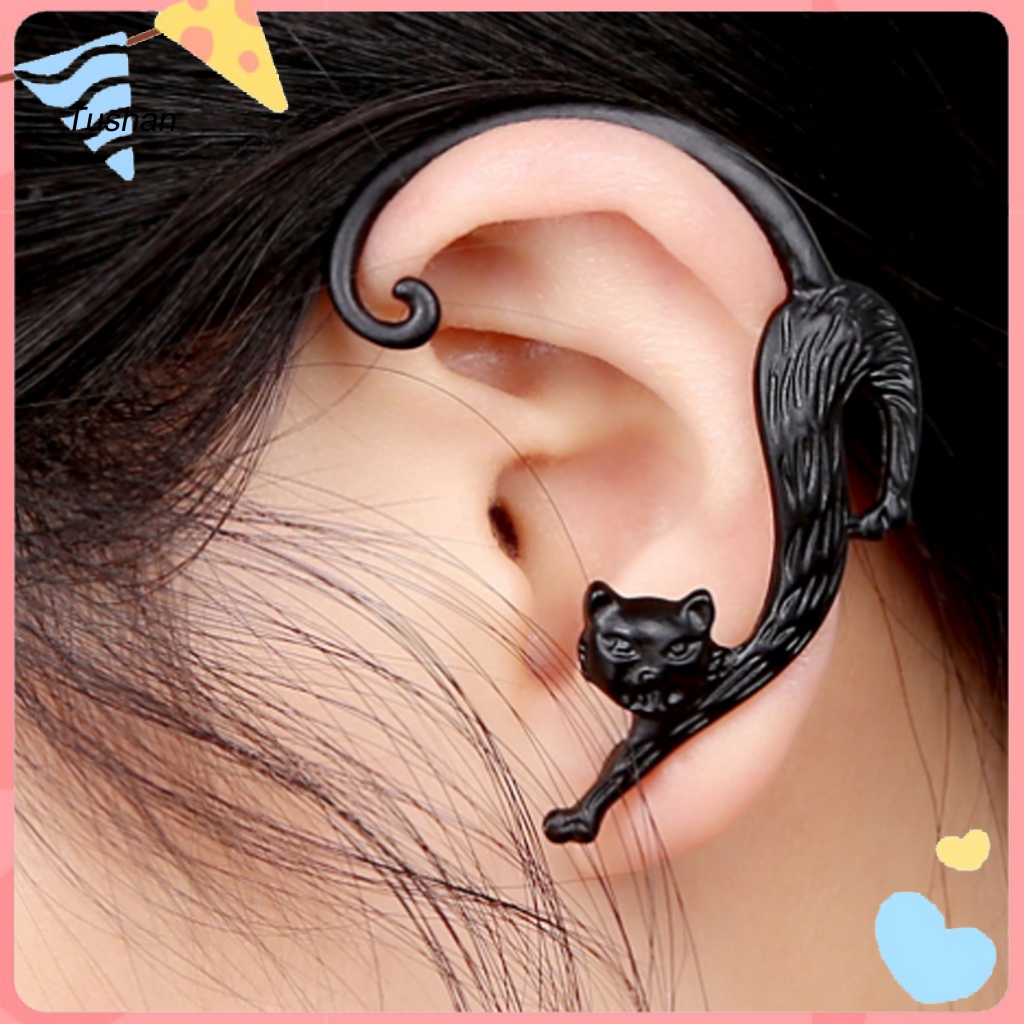 1 Khuyên Tai Hình Mèo Bằng Hợp Kim Nhẹ Phong Cách Punk Cổ Điển
