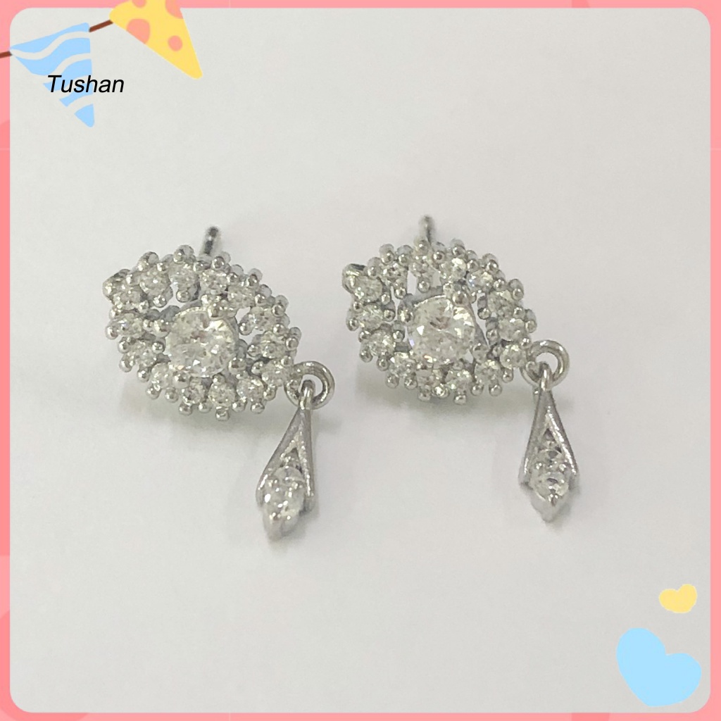 1 Đôi Bông Tai Hình Oval Đính Đá Zircon Thời Trang Dành Cho Nữ