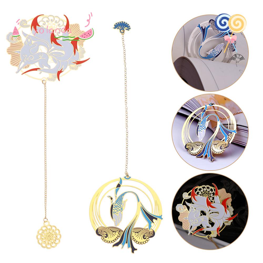 Đánh Dấu Trang Sách Bằng Đồng Thau Hình Chim Công Phối Dây Tua Rua Độc Đáo