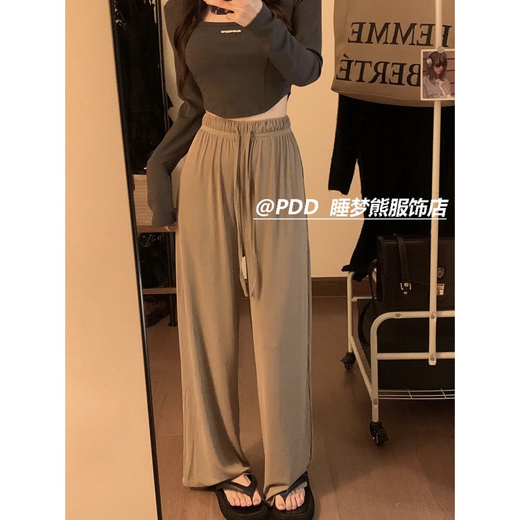 COZOK Quần Dài Lưng Cao Ống Rộng Thời Trang Đơn Giản Cá Tính