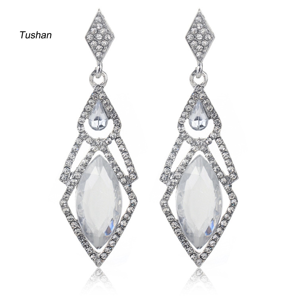 Bông Tai Hình Thoi Đính Đá Giả Kim Cương Toàn Diện Dành Cho Nữ