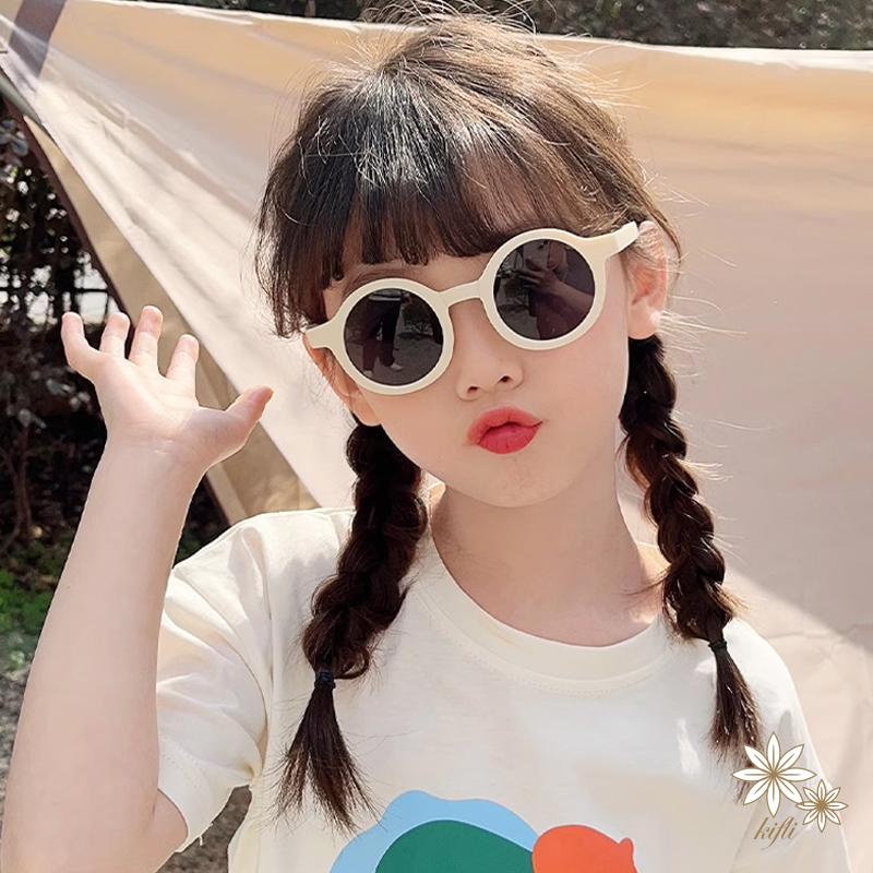 Kính mát gọng tròn chống tia UV màu trơn kiểu dáng dễ thương dành cho bé