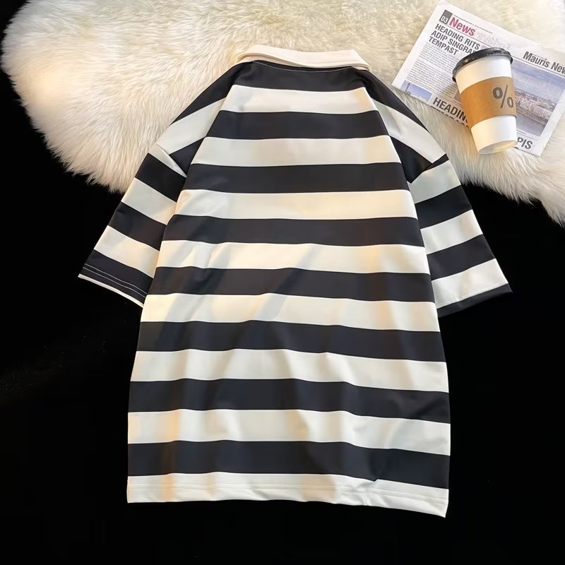 Áo Thun POLO Cotton Ngắn Tay Họa Tiết Kẻ Sọc Đính Hạt Thời Trang Mùa Hè Hàng Mới Dành Cho Bạn Nam