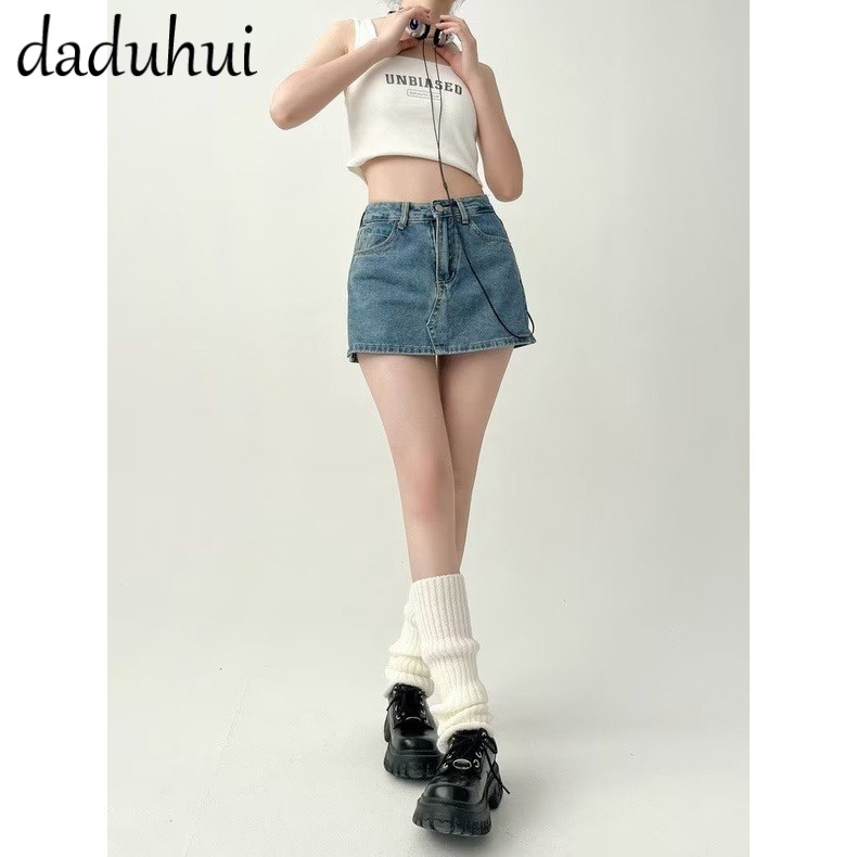 Daduhui New Korean version of ins light-colored denim skirt niche high waist A-line skirt package hip skirt