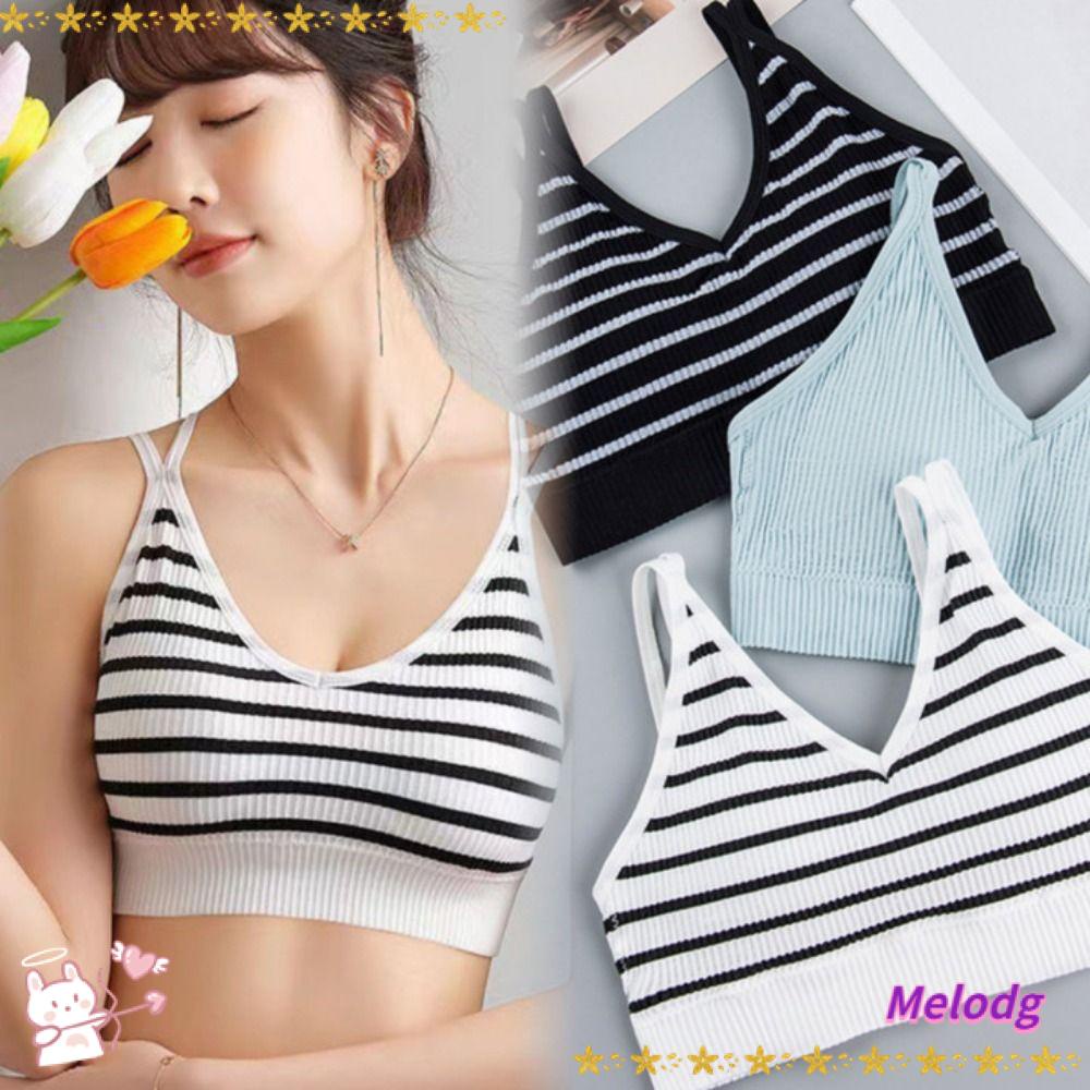 Áo Lót Tích Hợp Đệm Ngực Không Đường May Họa Tiết Kẻ Sọc Lưng Melody Dành Cho Nữ