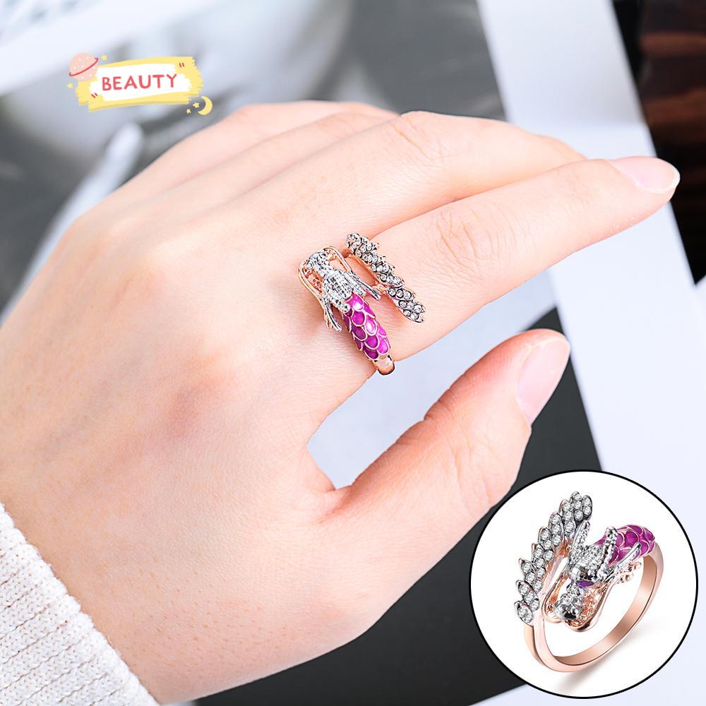 Nhẫn Hình Rồng Thời Trang|Đầm Boho|Nhẫn Đính Đá Zircon Sang Trọng