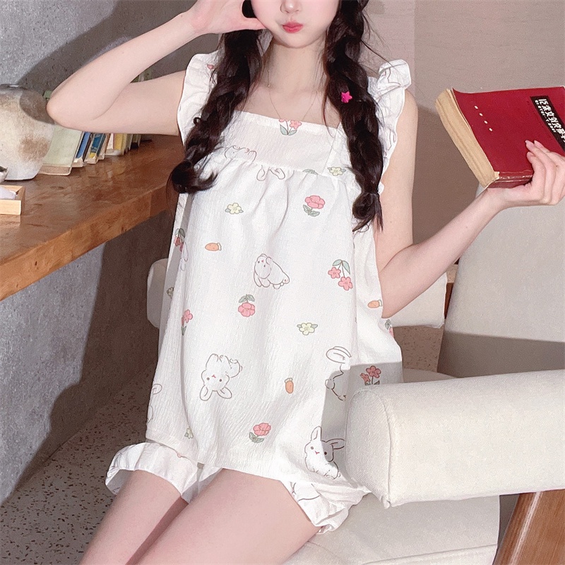 Quần Short Hai Dây Họa Tiết Hoa Hoạt Hình Phong Cách Hàn Quốc Thời Trang Mùa Hè Cho Nữ