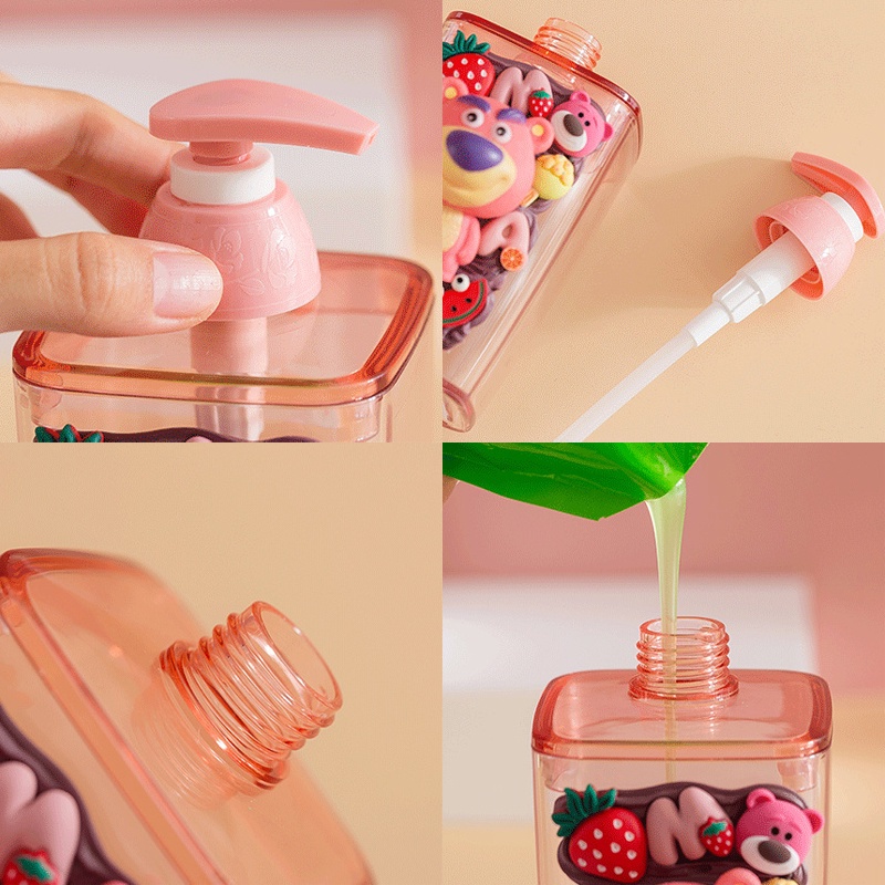 DISNEY Hoạt Hình Chai Đựng Dầu Gội / Sữa Tắm / Mỹ Phẩm Dạng Nhấn Hình Quả Dâu Tây Màu Hồng 420ml