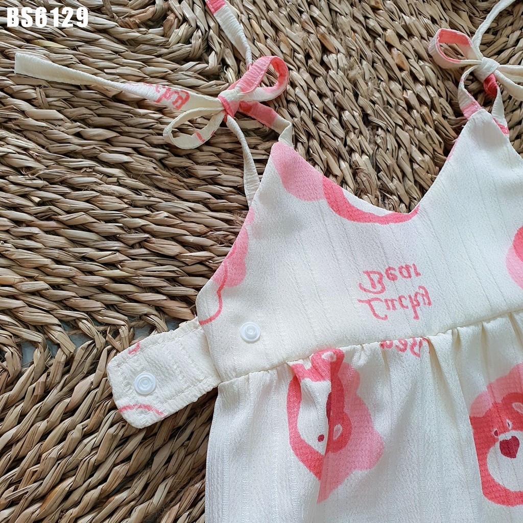 Đồ liền thân body 2 dây họa tiết gấu hồng kèm băng đô cho bé gái từ sơ sinh đến 2 MINTSCLOSET mint's closet - BS6129