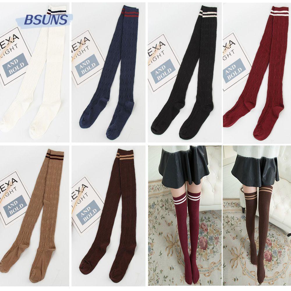 Vớ Cotton Dài Qua Gối Họa Tiết Kẻ Sọc Cho Nữ