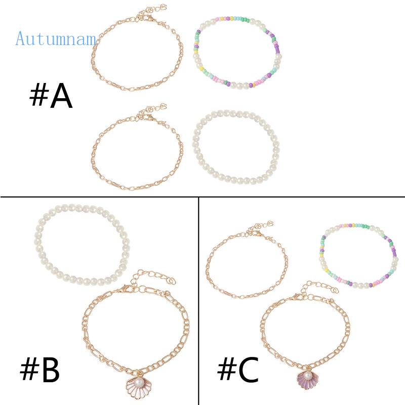 1 Cặp Lắc Chân Nhiều Lớp Đính Hạt Vỏ Sò Kim Loại Phong Cách Âu Mỹ Đi Biển Mùa Hè Cho Nữ Je