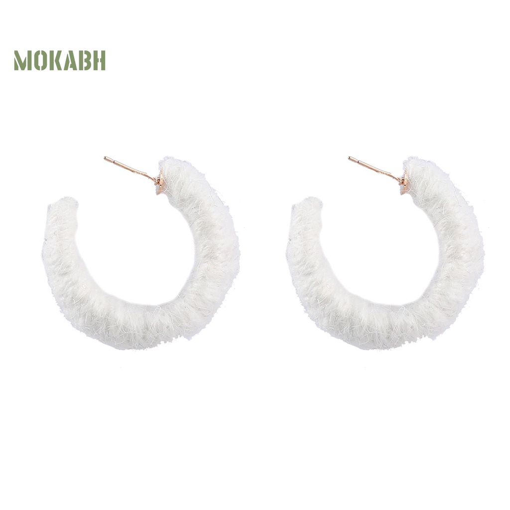 1 Đôi Bông Tai Hình Chữ C Sợi Cotton Bện Thủ Công Màu Trơn Thời Trang Thu Đông Dành Cho Nữ