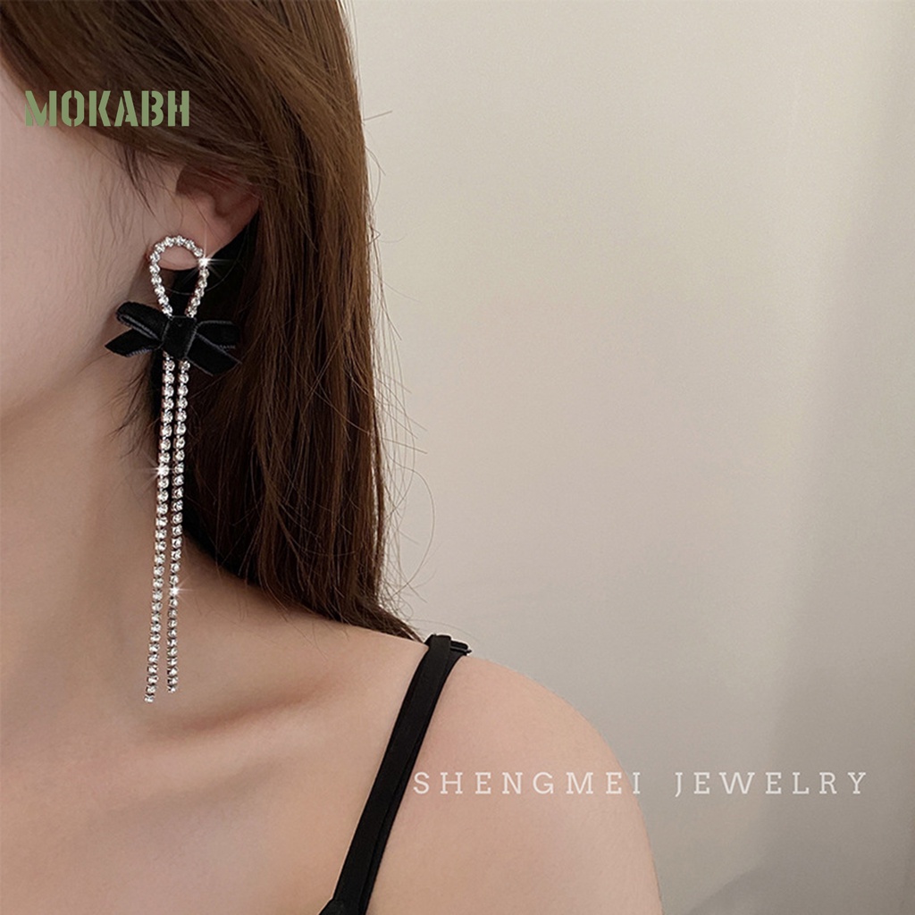 1 Đôi Bông Tai Hình Nơ Bằng Hợp Kim Lấp Lánh Chống Oxy Hóa Dành Cho Nữ