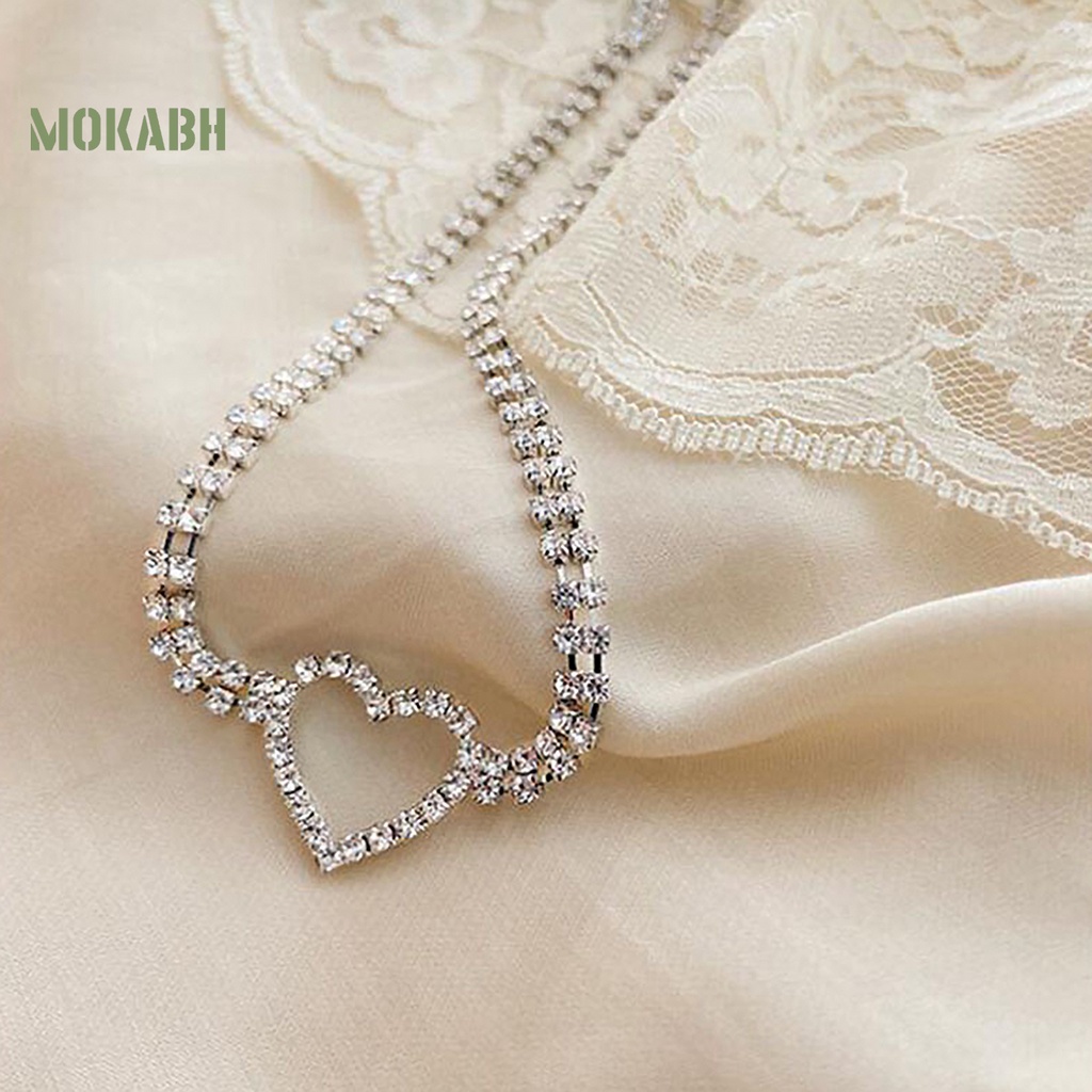 Vòng Cổ Choker Hình Trái Tim Đính Đá Lấp Lánh Có Thể Điều Chỉnh Trang Trí Cho Nữ