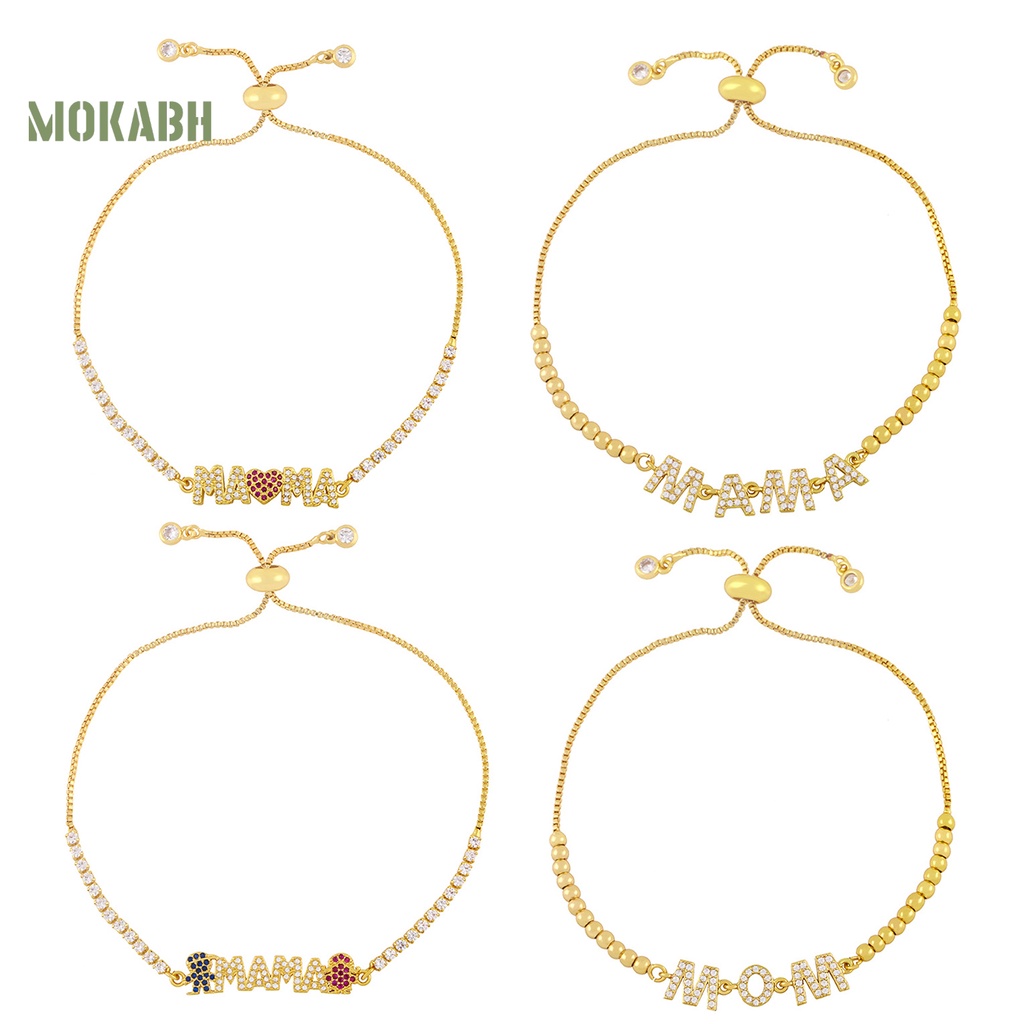 [Mới] Vòng Đeo Tay Mặt Chữ MAMA Đính Đá Zircon Có Thể Điều Chỉnh Trang Trí Cá Nhân Hóa Trang Sức Làm Việc Tốt Mặt Dây Chuyền Quà Sinh Nhật