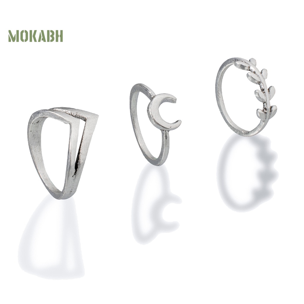 [Hot] Bộ 7 Nhẫn Hợp Kim Nhỏ Gọn Mặt Trăng Lá Cây Thánh Giá Cho Bữa Tiệc