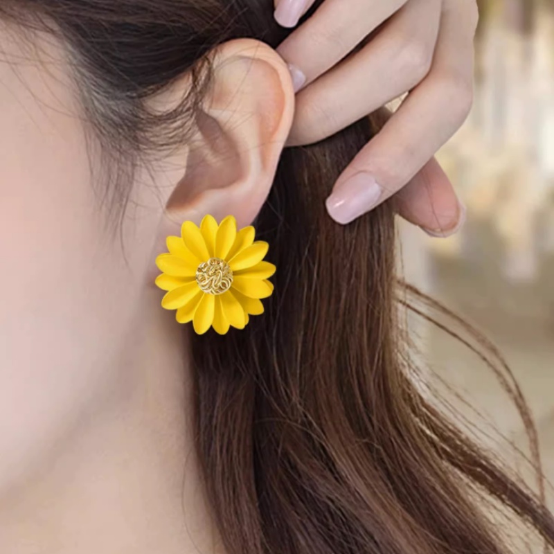Bông Tai Hình Hoa Màu Vàng Hồng Phong Cách Hàn Quốc Thời Trang Cho Nữ
