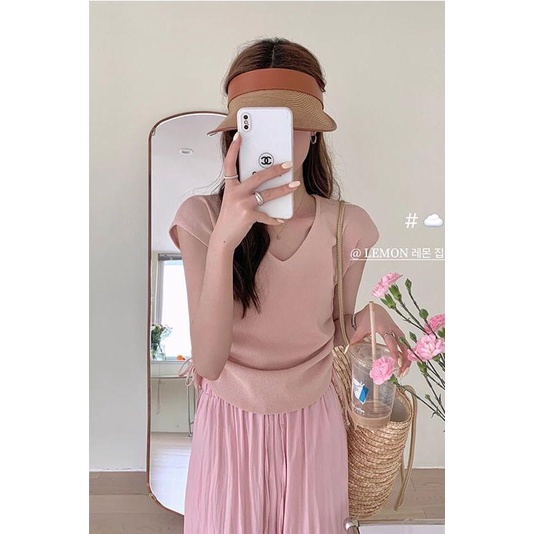 Áo Thun Tay Ngắn Dáng Ôm Phối Dây Rút Họa Tiết Kẻ Sọc Thời Trang Mùa Hè 2023