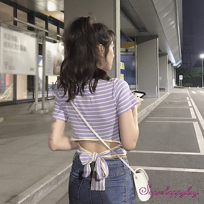 Áo Thun Croptop Tay Ngắn Cổ Tròn Dáng Ôm Thời Trang Cho Nữ