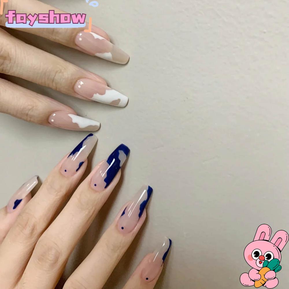 Hộp 24 Móng Tay Giả Múa Ba Lê Họa Tiết Hình Học Thời Trang