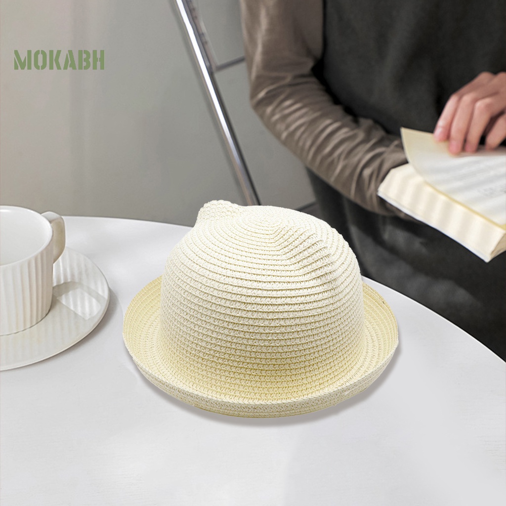 [Mok Abh] Mũ Rơm Vành Gấp Được Trang Trí Tai Mèo
